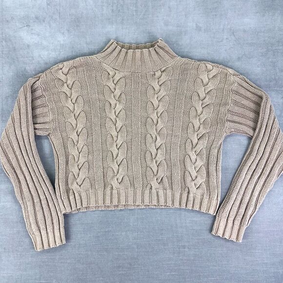 Vintage Sweaters - Vintage Sweater Women’s S Brown Turtleneck Cable knit Cropped Made in USA